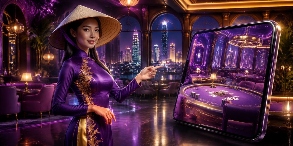 Người dùng tại TP.HCM tham gia game bài trực tuyến với nón lá truyền thống trong không gian hiện đại